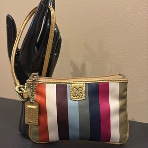 Coach Legacy Stripe Wristlet with Gold Trim